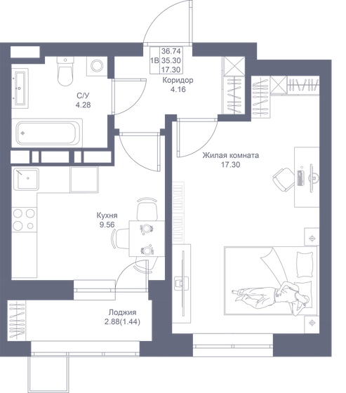 36,7 м², 1-комнатная квартира 8 854 340 ₽ - изображение 1