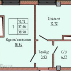 Квартира 39 м², 1-комнатная - изображение 1