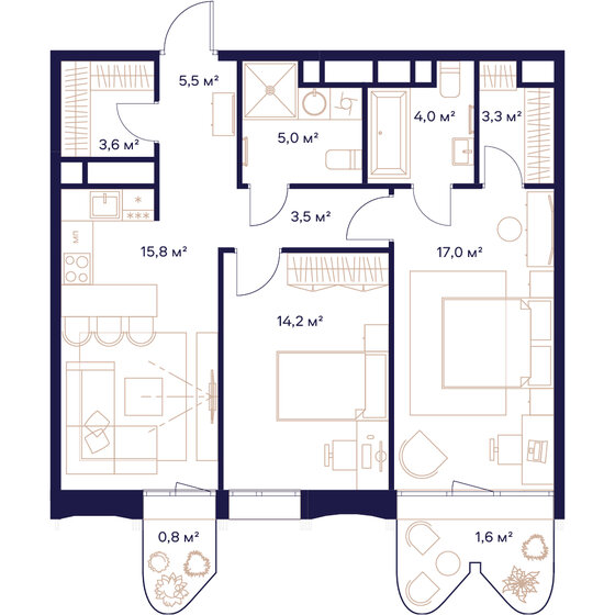 74,2 м², 2-комнатная квартира 38 709 800 ₽ - изображение 1