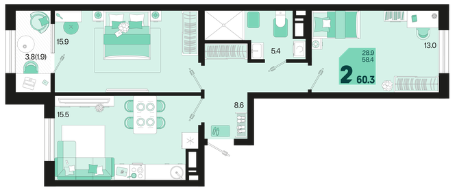 60,3 м², 2-комнатная квартира 8 261 100 ₽ - изображение 11