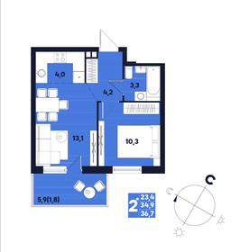 Квартира 36,7 м², 2-комнатная - изображение 1