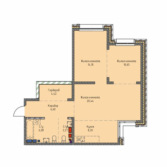 72,8 м², 3-комнатная квартира 11 496 080 ₽ - изображение 1