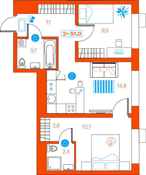 51 м², 2-комнатная квартира 6 050 000 ₽ - изображение 24