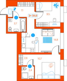 55 м², 2-комнатная квартира 5 300 000 ₽ - изображение 114