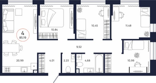 Квартира 85,2 м², 4-комнатная - изображение 2
