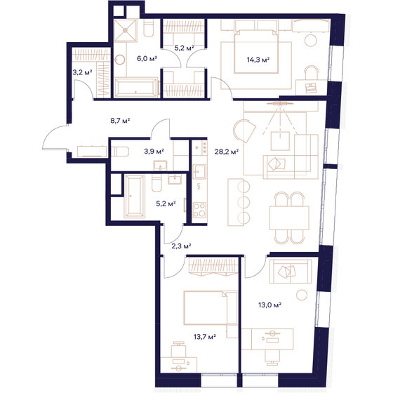 103,7 м², 3-комнатная квартира 45 620 600 ₽ - изображение 1