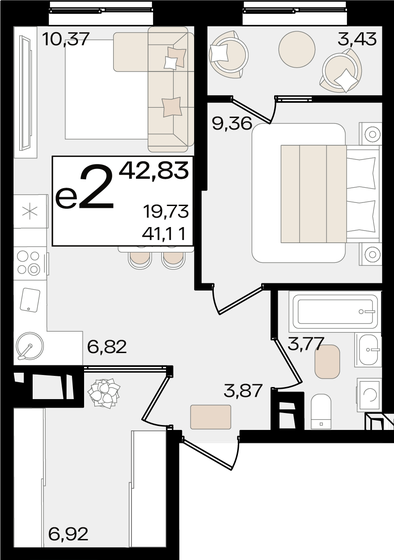 42,8 м², 2-комнатная квартира 12 540 624 ₽ - изображение 1