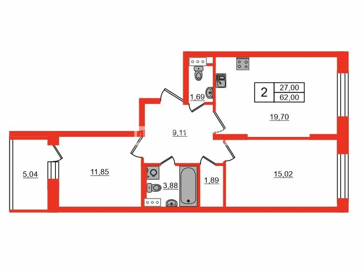 62 м², 2-комнатная квартира 20 000 000 ₽ - изображение 1