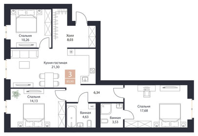 85,9 м², 3-комнатная квартира 10 737 500 ₽ - изображение 18