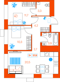 55,3 м², 2-комнатная квартира 7 000 000 ₽ - изображение 39