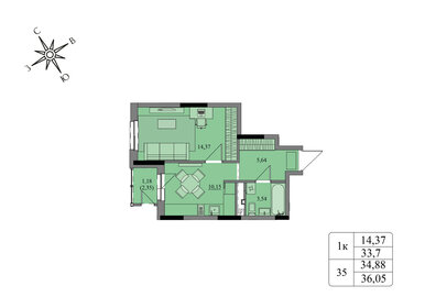 34,9 м², 1-комнатная квартира 3 100 000 ₽ - изображение 22