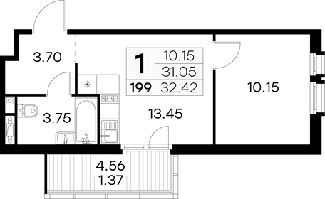32,5 м², 1-комнатная квартира 6 379 999 ₽ - изображение 34