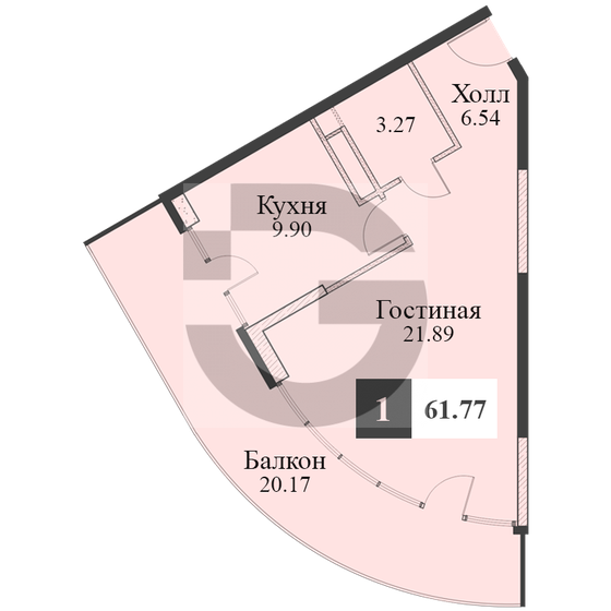 61,5 м², 1-комнатная квартира 12 000 000 ₽ - изображение 1