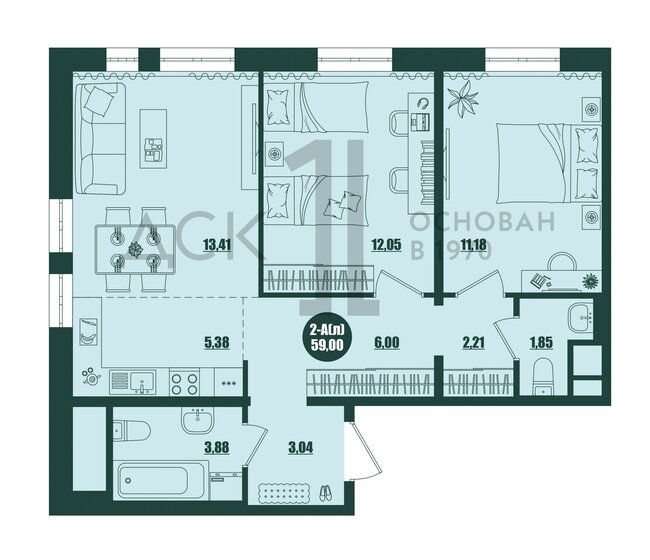 59 м², 2-комнатная квартира 8 400 000 ₽ - изображение 1