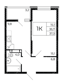 Квартира 37,3 м², 1-комнатная - изображение 1