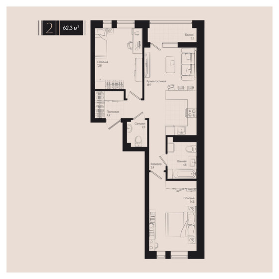 61,4 м², 2-комнатная квартира 15 500 000 ₽ - изображение 120