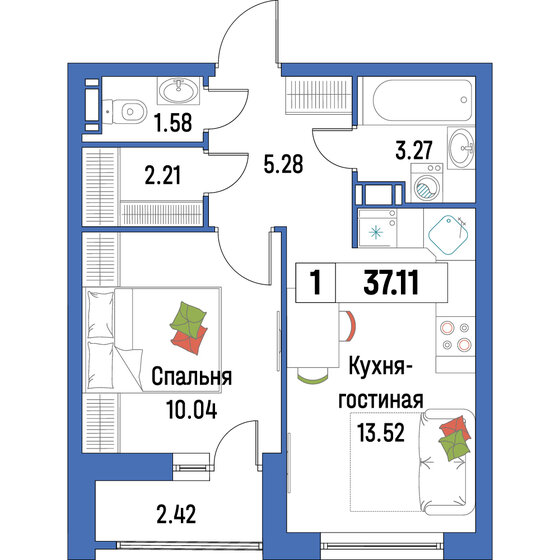 37,1 м², 1-комнатная квартира 6 494 250 ₽ - изображение 21