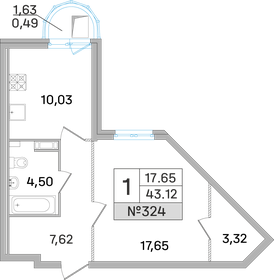 Квартира 43,1 м², 1-комнатная - изображение 1