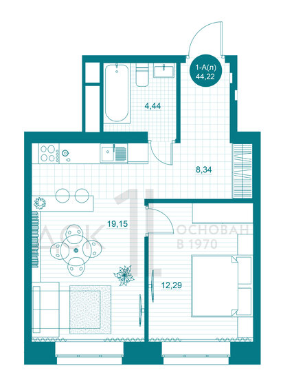 44,2 м², 1-комнатная квартира 5 850 000 ₽ - изображение 1