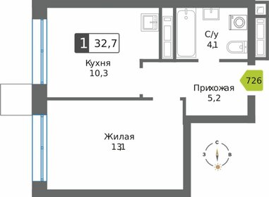 Квартира 32,7 м², 1-комнатная - изображение 1