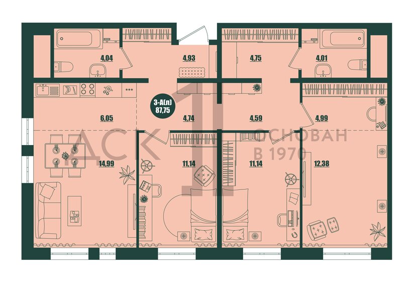 87,8 м², 3-комнатная квартира 10 150 000 ₽ - изображение 1