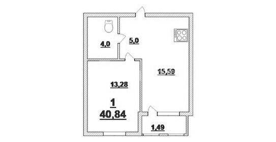 Квартира 40,8 м², 1-комнатная - изображение 1