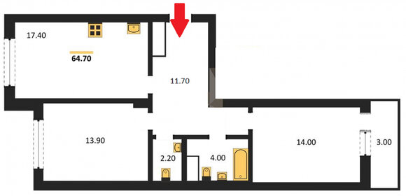 Квартира 64,7 м², 2-комнатная - изображение 1