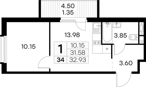33 м², 1-комнатная квартира 12 850 000 ₽ - изображение 123
