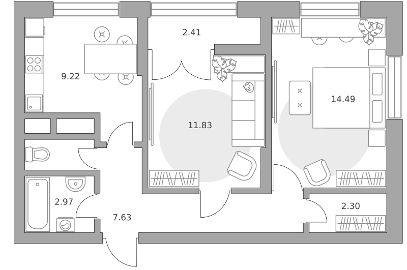 64,2 м², 3-комнатная квартира 15 590 769 ₽ - изображение 54