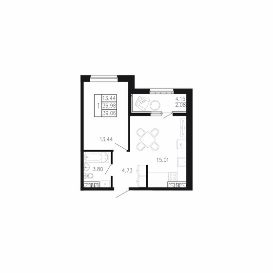 39,1 м², 1-комнатная квартира 6 093 360 ₽ - изображение 14