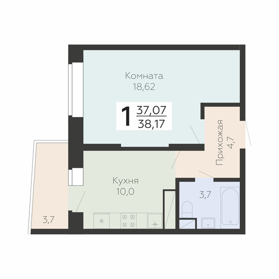 38,2 м², 1-комнатная квартира 6 126 285 ₽ - изображение 50