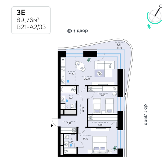 89,8 м², 3-комнатная квартира 39 261 024 ₽ - изображение 1