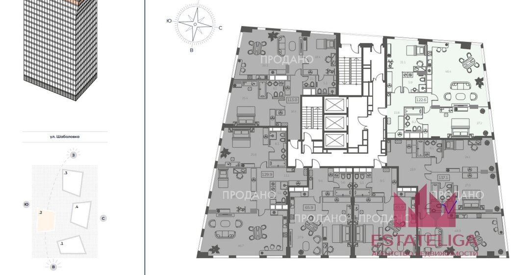 137 м², 3-комнатная квартира 57 640 000 ₽ - изображение 1