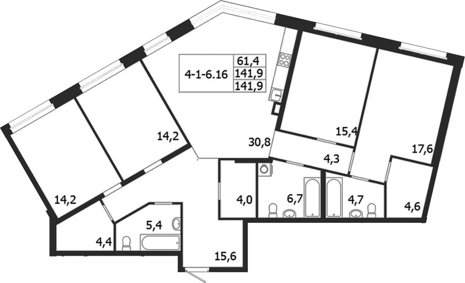141,9 м², 4-комнатная квартира 72 760 000 ₽ - изображение 1
