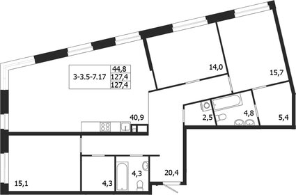 Квартира 127,4 м², 3-комнатная - изображение 1