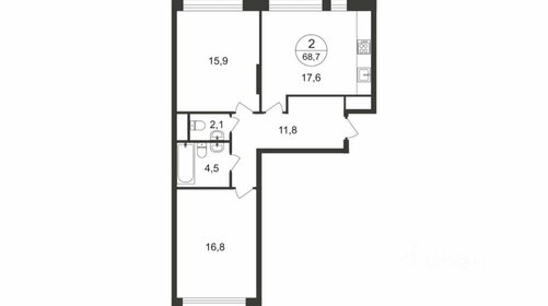 Квартира 68,7 м², 2-комнатная - изображение 1