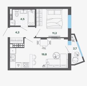 Квартира 42 м², 1-комнатная - изображение 1