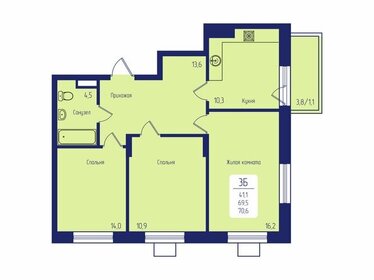 Квартира 70,6 м², 3-комнатная - изображение 1