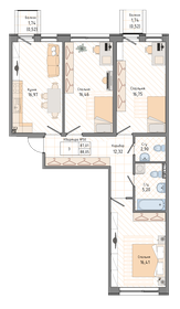 Квартира 88,1 м², 3-комнатная - изображение 1