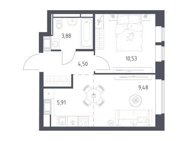 Квартира 34,3 м², 1-комнатная - изображение 1