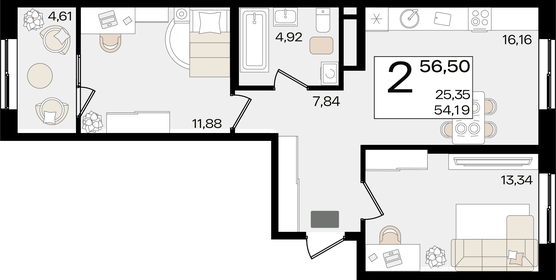56,5 м², 2-комнатная квартира 15 673 100 ₽ - изображение 6