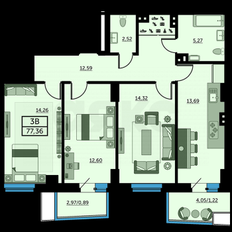 Квартира 76,9 м², 3-комнатная - изображение 3