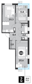 Квартира 72,2 м², 2-комнатная - изображение 2