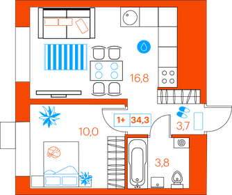 34,6 м², 1-комнатная квартира 4 710 000 ₽ - изображение 13