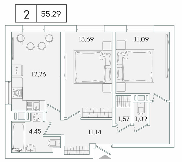 55,3 м², 2-комнатная квартира 9 012 507 ₽ - изображение 1