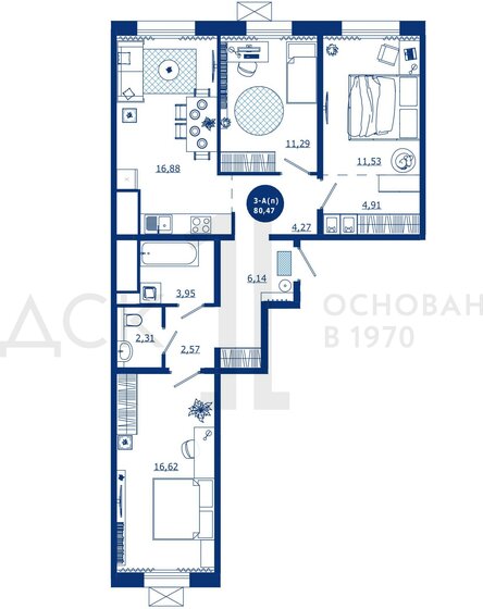 80,5 м², 3-комнатная квартира 11 050 000 ₽ - изображение 1