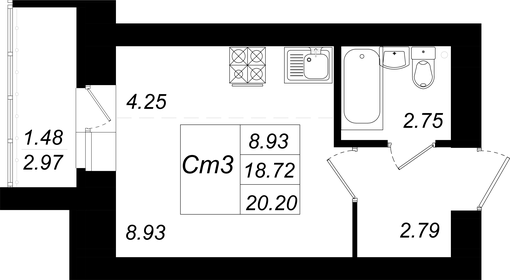 Квартира 20,2 м², студия - изображение 1