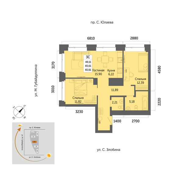 65,6 м², 3-комнатная квартира 10 760 000 ₽ - изображение 1