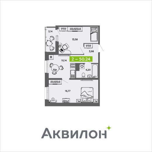 50,2 м², 2-комнатная квартира 7 763 329 ₽ - изображение 1