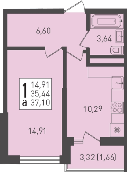 37,1 м², 1-комнатная квартира 4 674 600 ₽ - изображение 9